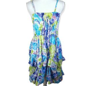 DOTS TURQUOISE & GREEN SMOCKED DRESS SZ.XL EUC